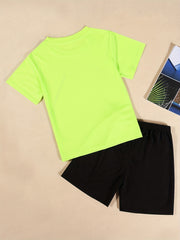 Boys 2pcs T shirt & Elastic Waist Shorts Set Geometric Print