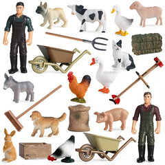 Educational Model Action Figures Zoo Farm Tools Feeds Farmer Hen Cow Poultry Ani