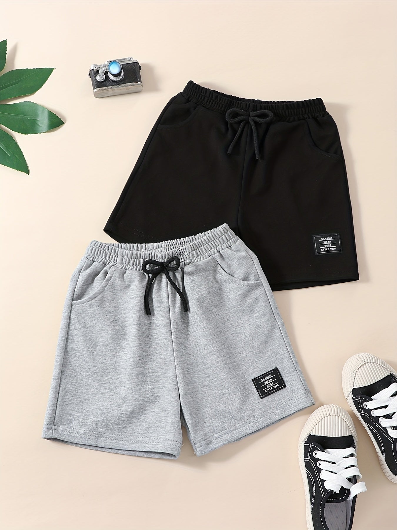 2pcs Boys Shorts Drawstring Waist Soft Comfortable Kids Clothes