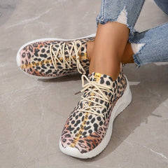 Leopard Print Sock Sneakers Knitted Running Shoes Low Top Sports Shoes