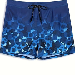 Men's Geometric Pattern Boxer Swim Trunks High Stretch Breathable Swimwear