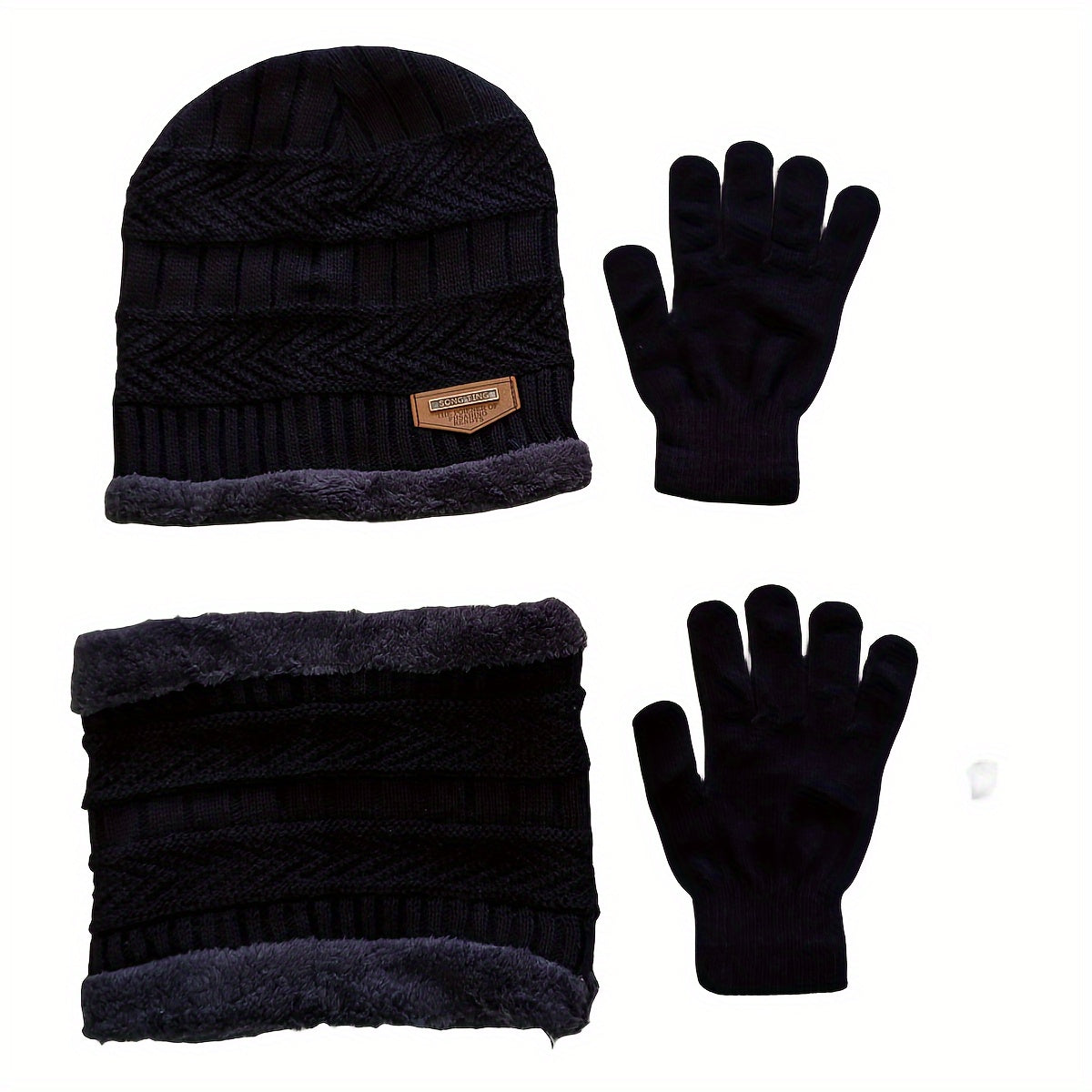 Winter Hat Scarf Gloves Set Men Women Thermal Knitted Beanie