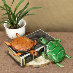 Handcrafted Tortoise Purse Wallet with Wrist Strap Zipper Closure Coin Purse