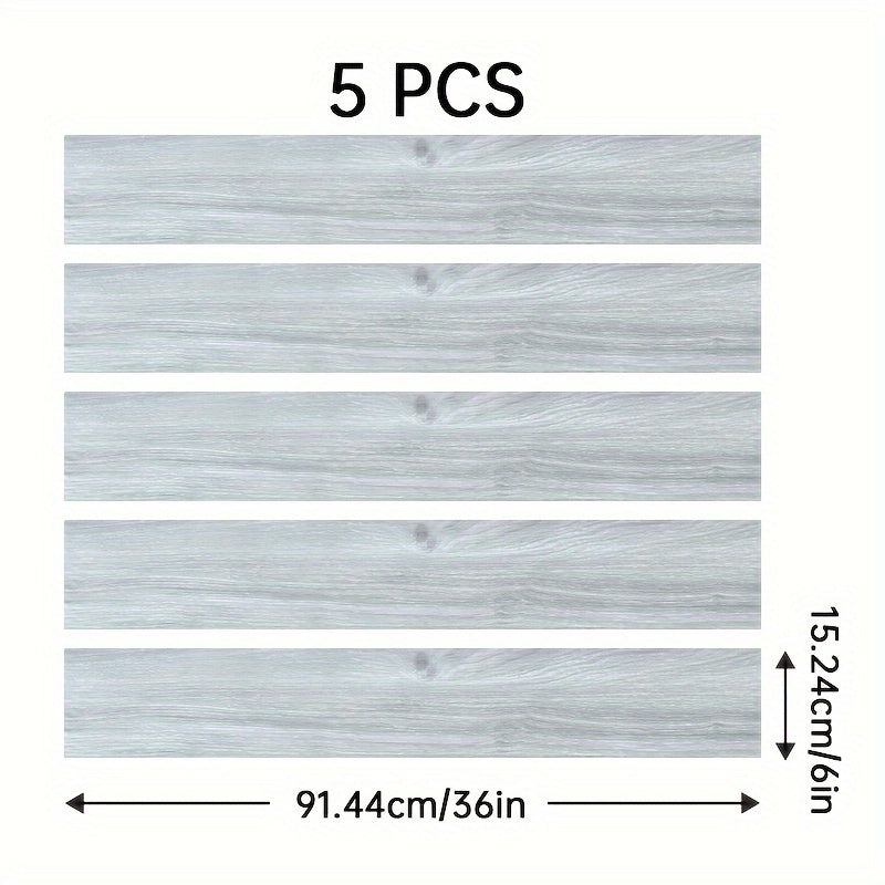 5pcs Wood PVC Floor Tile Peel And Stick Natural Grey Wood Grain Look