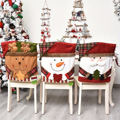 Christmas Chair Cover Stool Cover Santa Claus Snowman Elk Plush Fabric