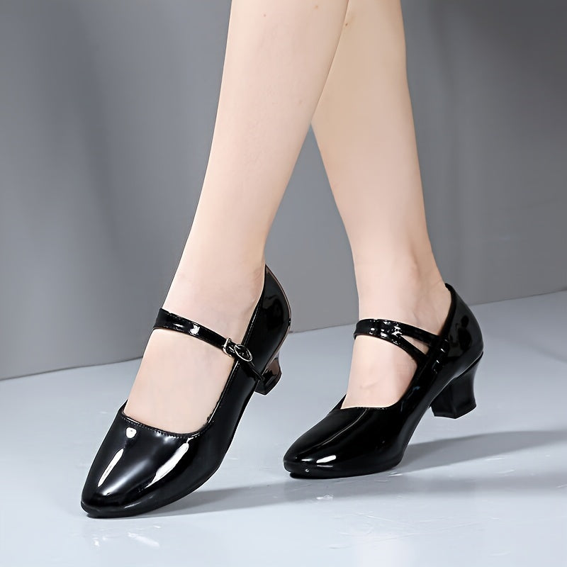 Women's Latin Dance Shoes Ankle Strap Buckle Pumps