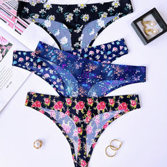 4pcs Floral Print Thongs Sexy Low Waist Intimates Panties
