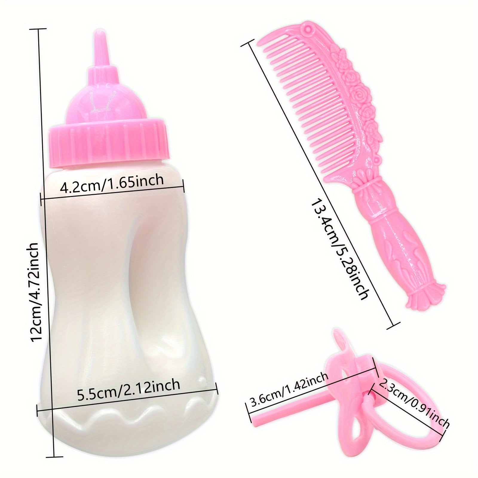 3pcs Doll Accessory Set - Pacifier, Bottle, Comb - Ideal for Grooming