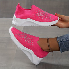 Rhinestone Platform Sneakers Slip-On Breathable Knit Shoes