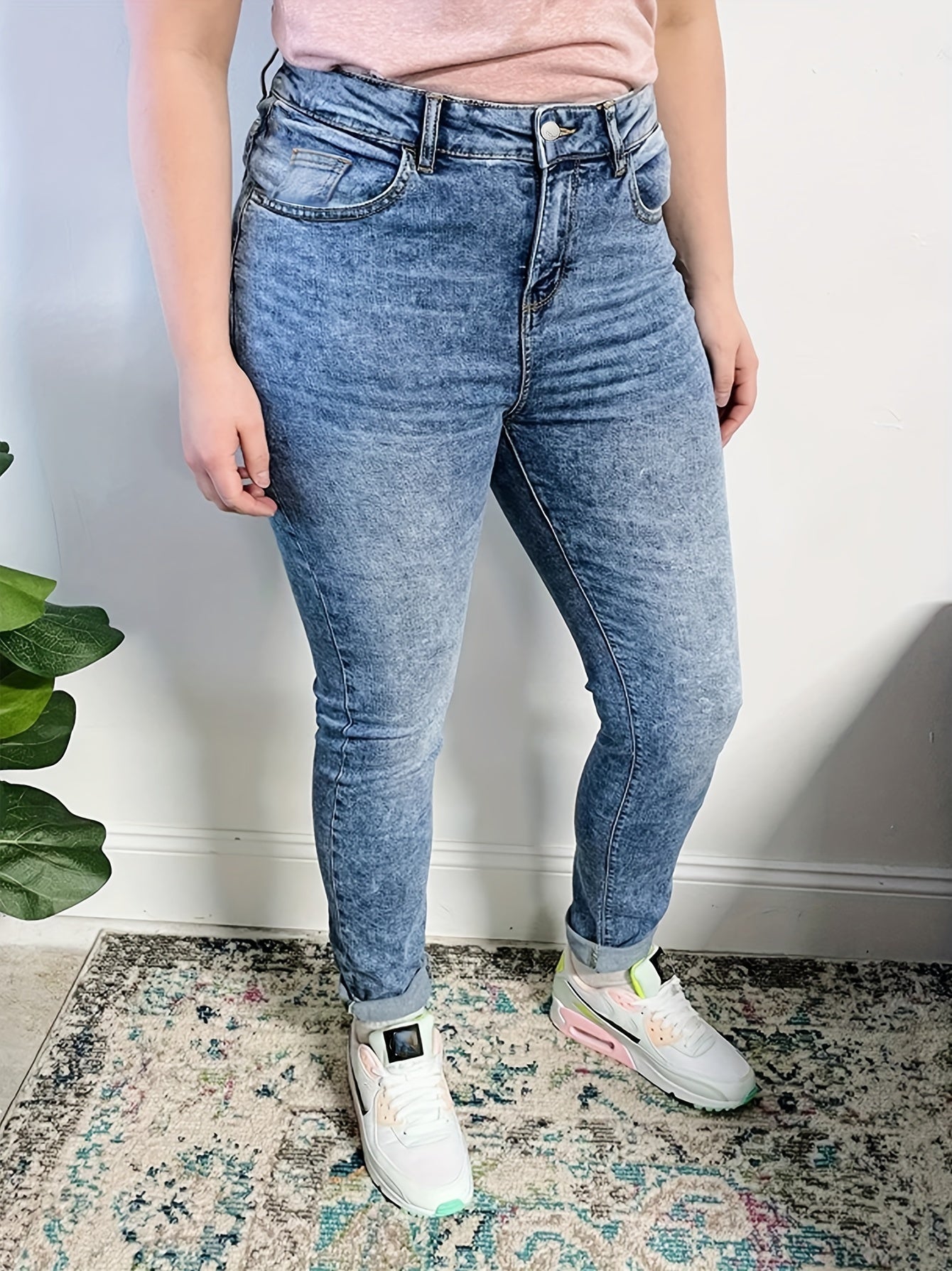Distressed Button Fly High Rise Skinny Jeans