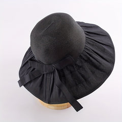 Striped Sun Hat Ribbon Bowknot UV Protection Straw Bucket Hats