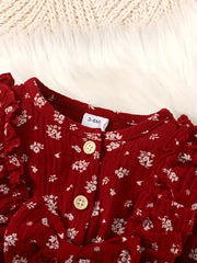 2pcs Baby Girl Long Ruffled Sleeve Bow Bodysuit With Bandana