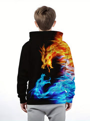 Boy's Fire Dragon Print Hoodie Kid's Hooded Sweatshirt