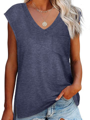 Women's V Neck Tank Top Loose Side Slit Tunic Cami