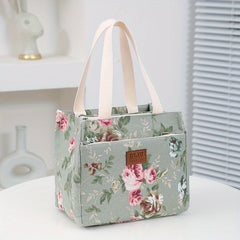 Large Capacity Floral Print Storage Bag with Insulation Zippered Pocket
