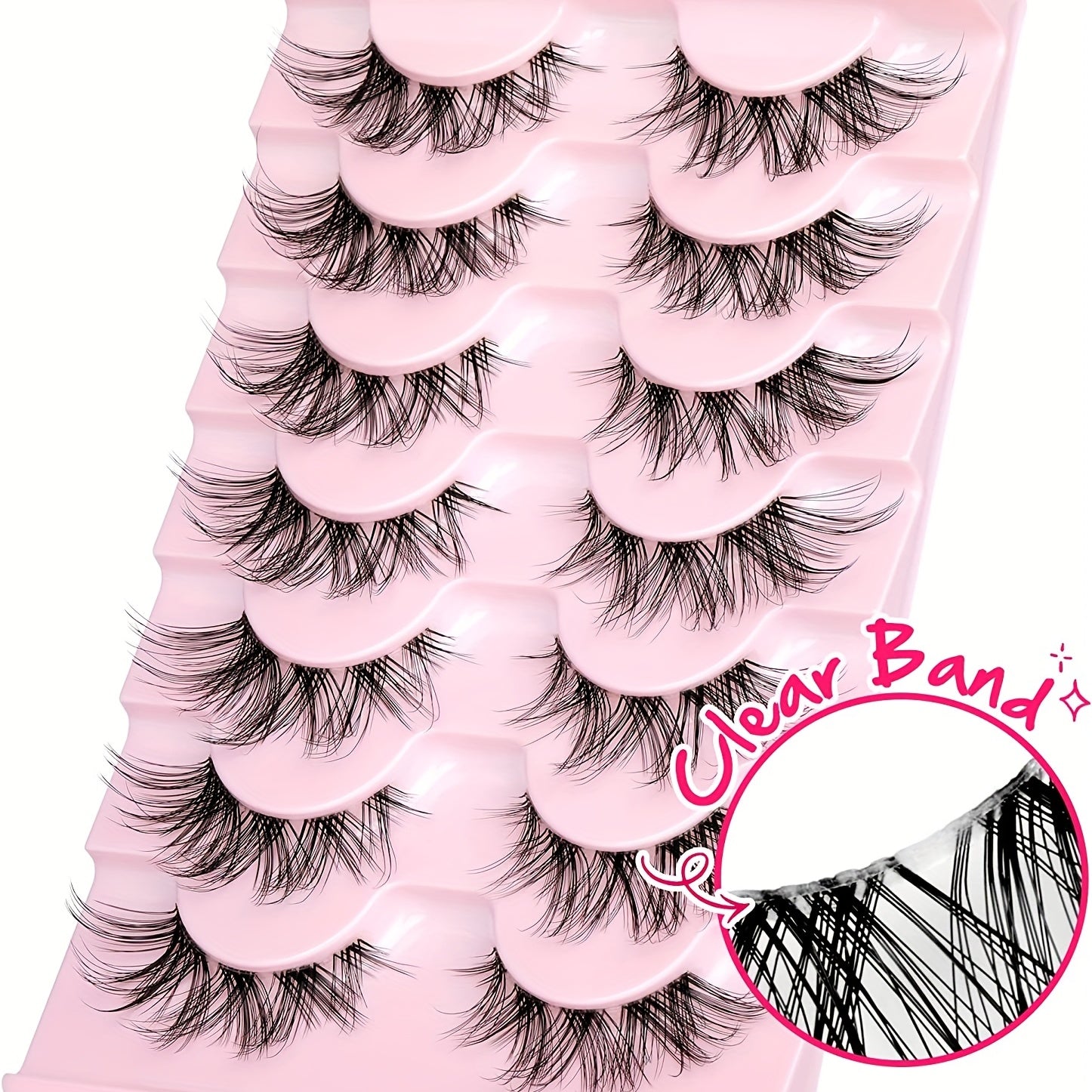 7 Pairs Natural False Eyelashes Clear Band Thin Fox Eyes Short Anime Mink Lashes