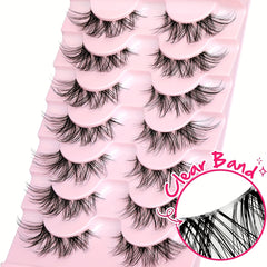 7 Pairs Natural False Eyelashes Clear Band Thin Fox Eyes Short Anime Mink Lashes