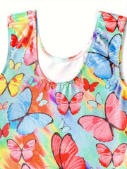 Girls Tie Dye Butterfly Gymnastics Outfit Sleeveless Dance Suit