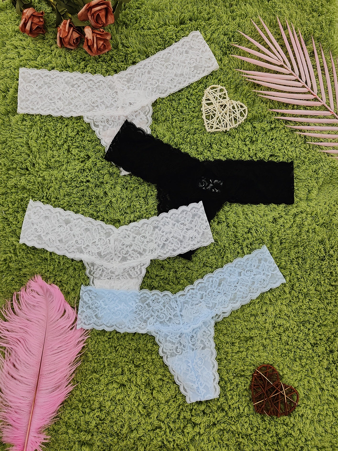 4 Pcs Women's Lace Tanga Panties Low Rise Cheeky Underwear