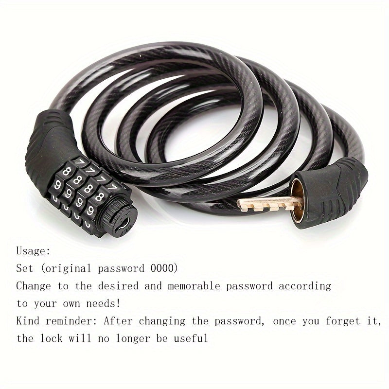 Mountain Bike 4-Digit Combo Lock Steel Wire Chain Cycling Equipment