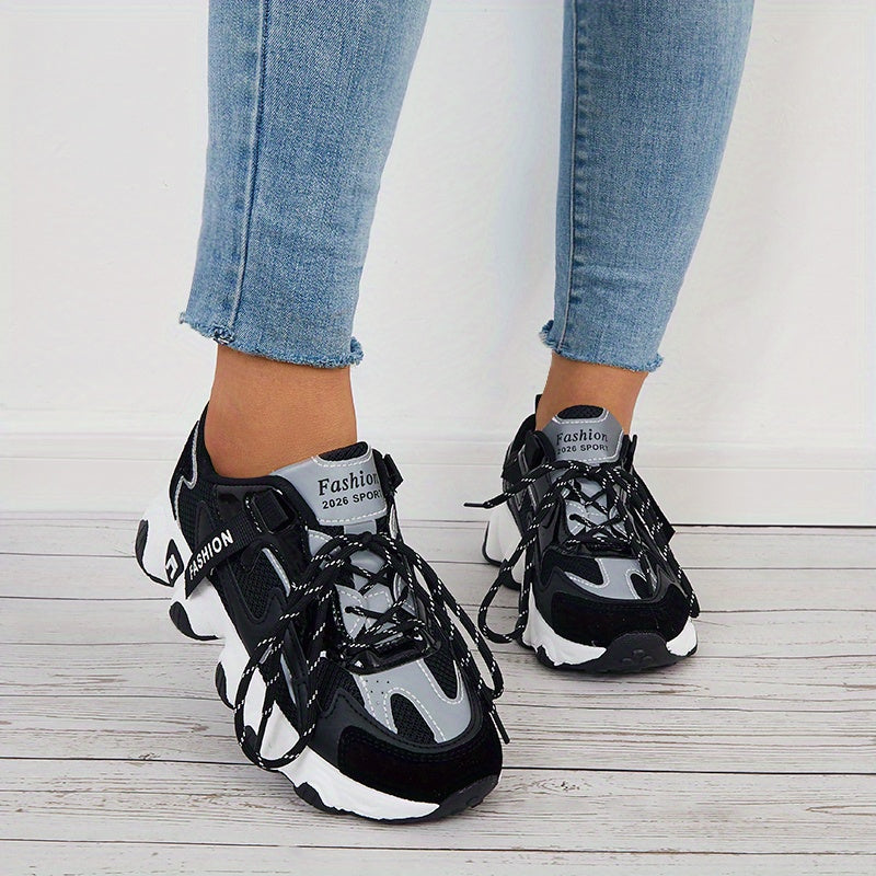 Women's Lace-Up Thick Bottom Sneakers Comfortable Sports Shoes