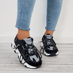 Women's Lace-Up Thick Bottom Sneakers Comfortable Sports Shoes