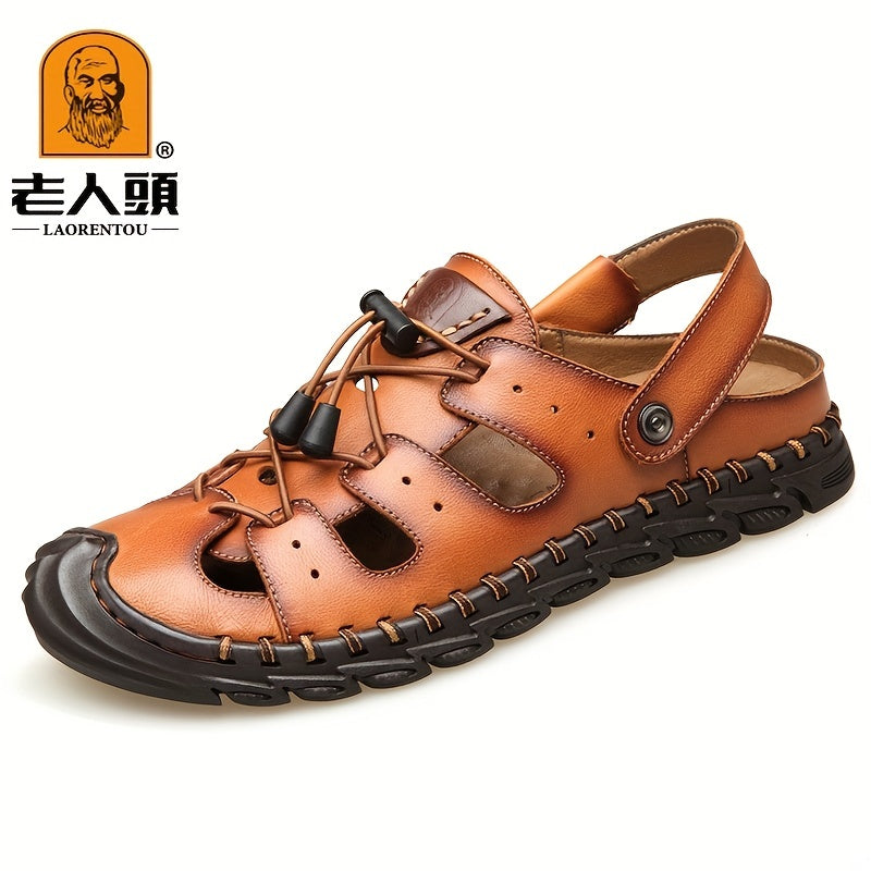 LAORENTOU Men's Leather Sandals Breathable Soft Sole Summer Shoes