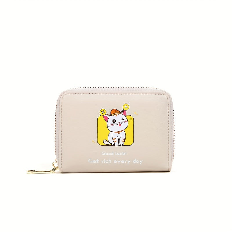 Cartoon Cat Coin Purse Girls PU Leather Zipper Small