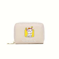 Cartoon Cat Coin Purse Girls PU Leather Zipper Small