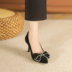 Rhinestone Bow Stiletto Heels Pointed Toe Work Pumps Dress