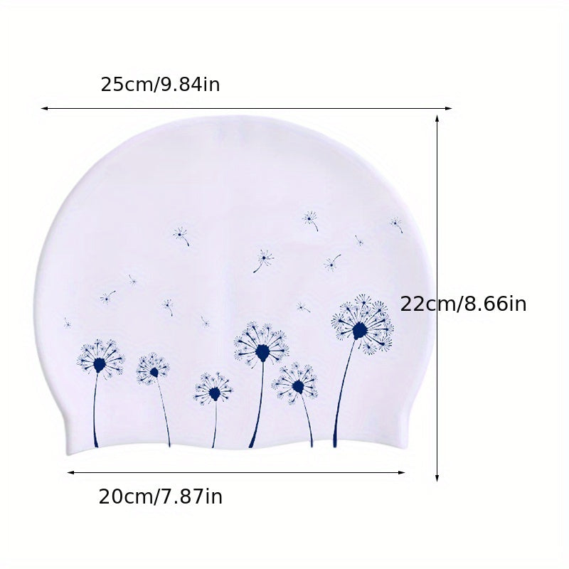 Dandelion Print Unisex Silicon Swim Cap Elastic Stretchy Durable Water Port Swim