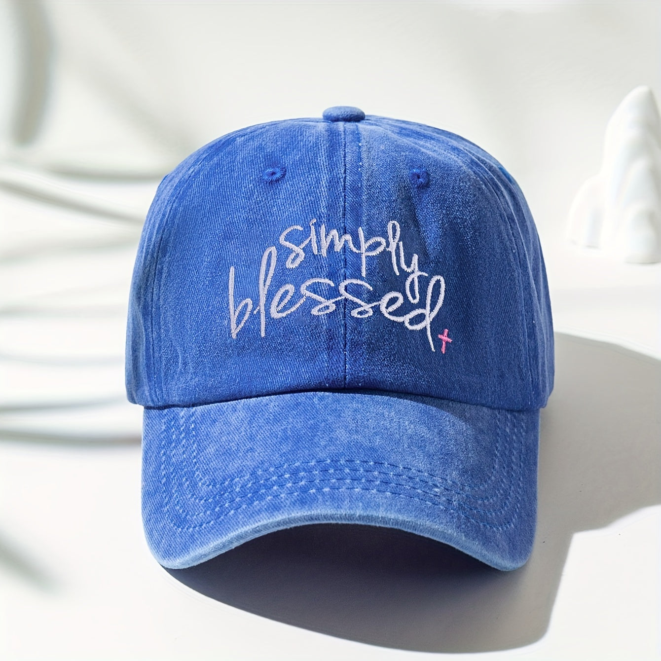 Simply Blessed Embroidery Baseball Cap Washed Distressed Sun Hat Adjustable