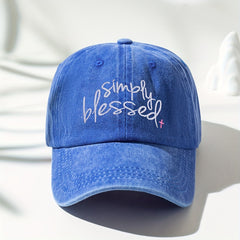 Simply Blessed Embroidery Baseball Cap Washed Distressed Sun Hat Adjustable