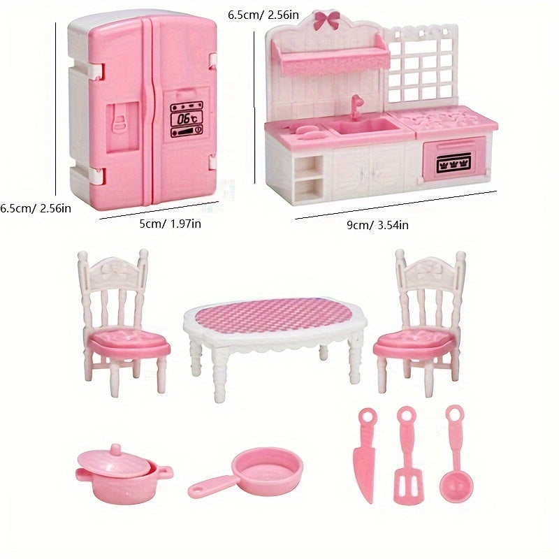 Dollhouse Furniture Set - Bedroom, Living Room, Bathroom Accessories