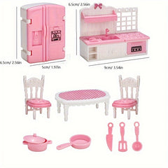 Dollhouse Furniture Set - Bedroom, Living Room, Bathroom Accessories