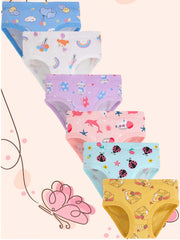 6pcs Girls Triangle Panties Cartoon Floral Animals Print Elastic Waist