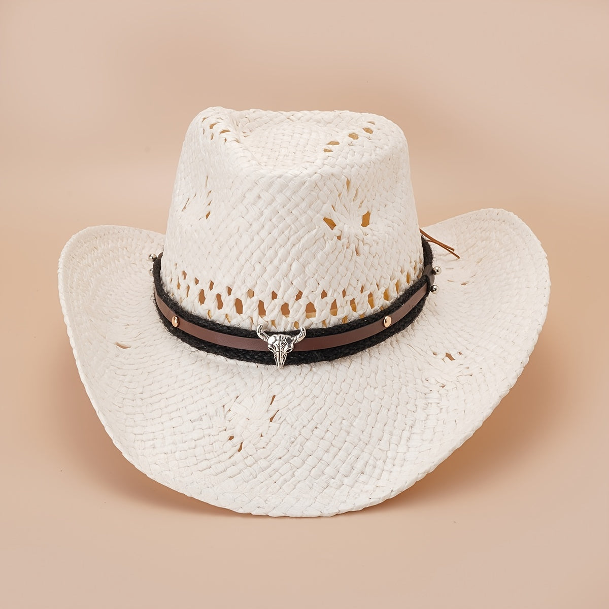 Cow Head Belt Retro Sunshade Western Cowboy Straw Hat