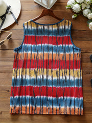 Tie Dye Button Up Tank Top Round Neck Medium Stretch