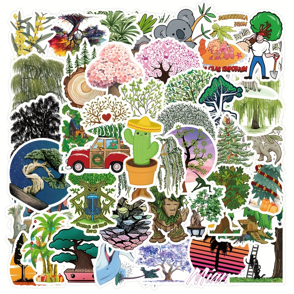 50pcs Cartoon Trees Graffiti Stickers DIY Waterproof Decorative Stickers
