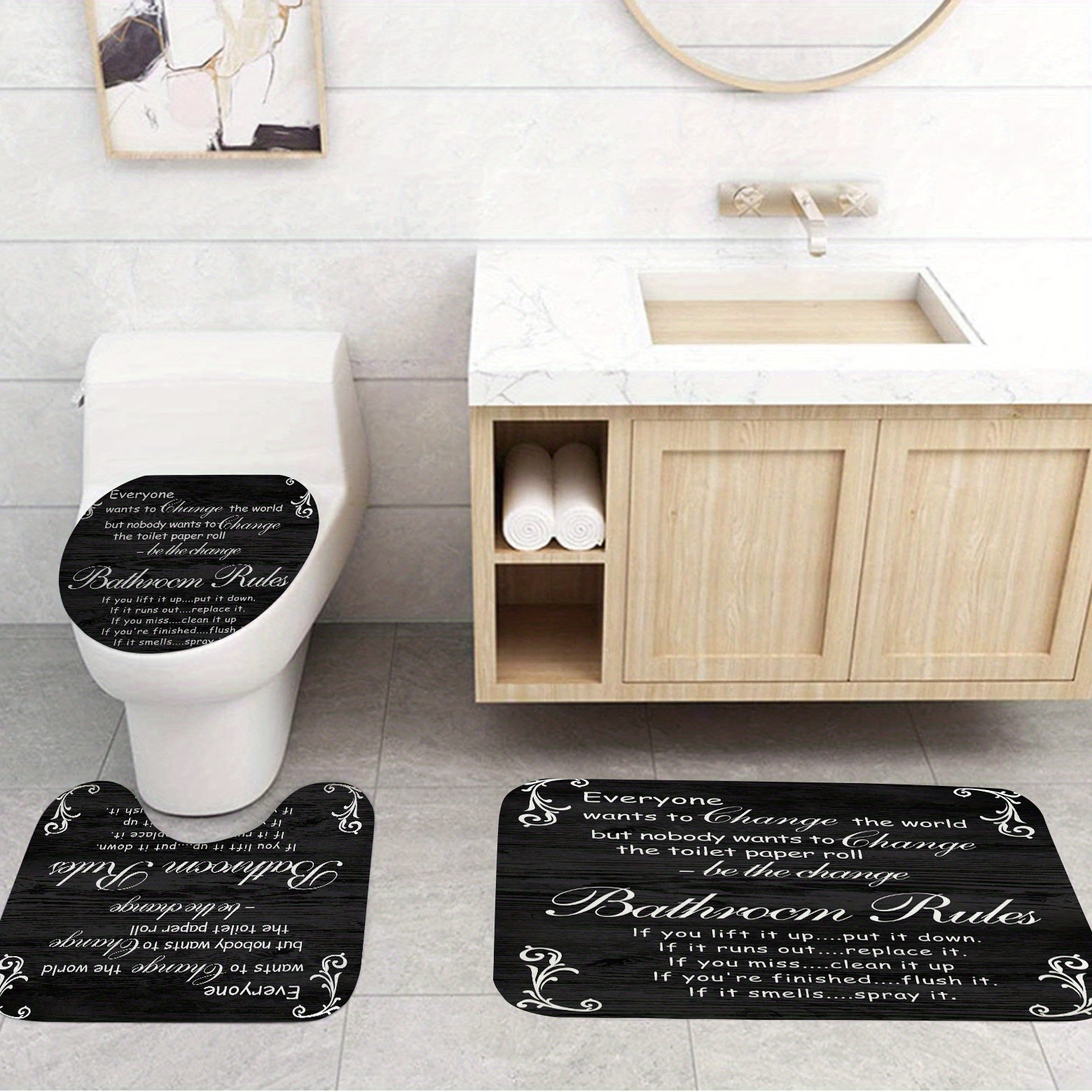 Bathroom Rules Shower Curtain Set with 4 Pieces