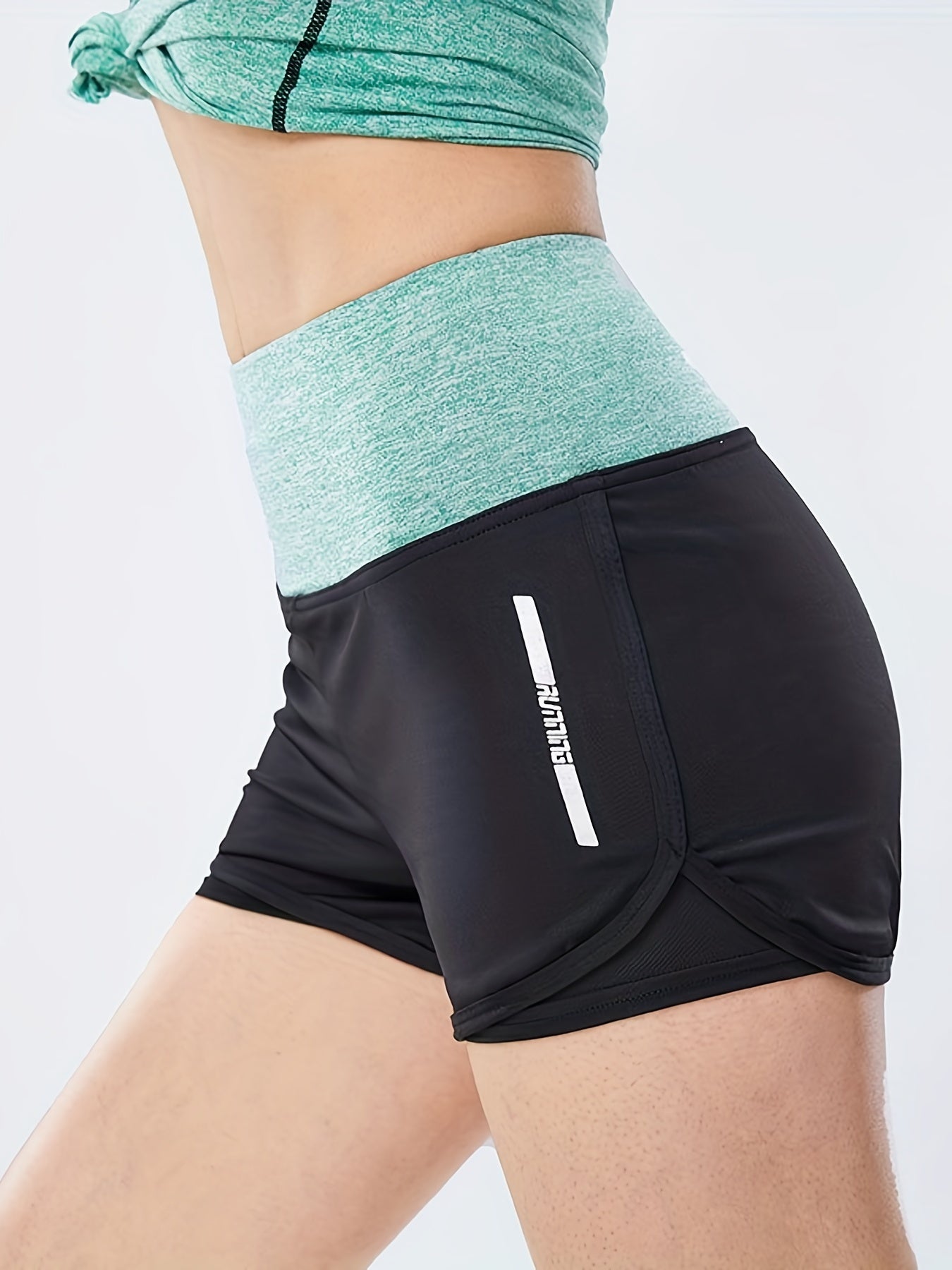 2 in 1 Solid Workout Yoga Shorts High Waist Running Sports Shorts