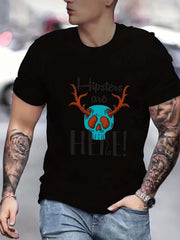 Anime Skull Print Men's Graphic Crew Neck Active T shirt Casual Comfy Tees