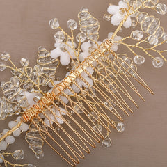 Golden Hair Comb Bridal Wedding Hair Accessories Floral Rhinestones