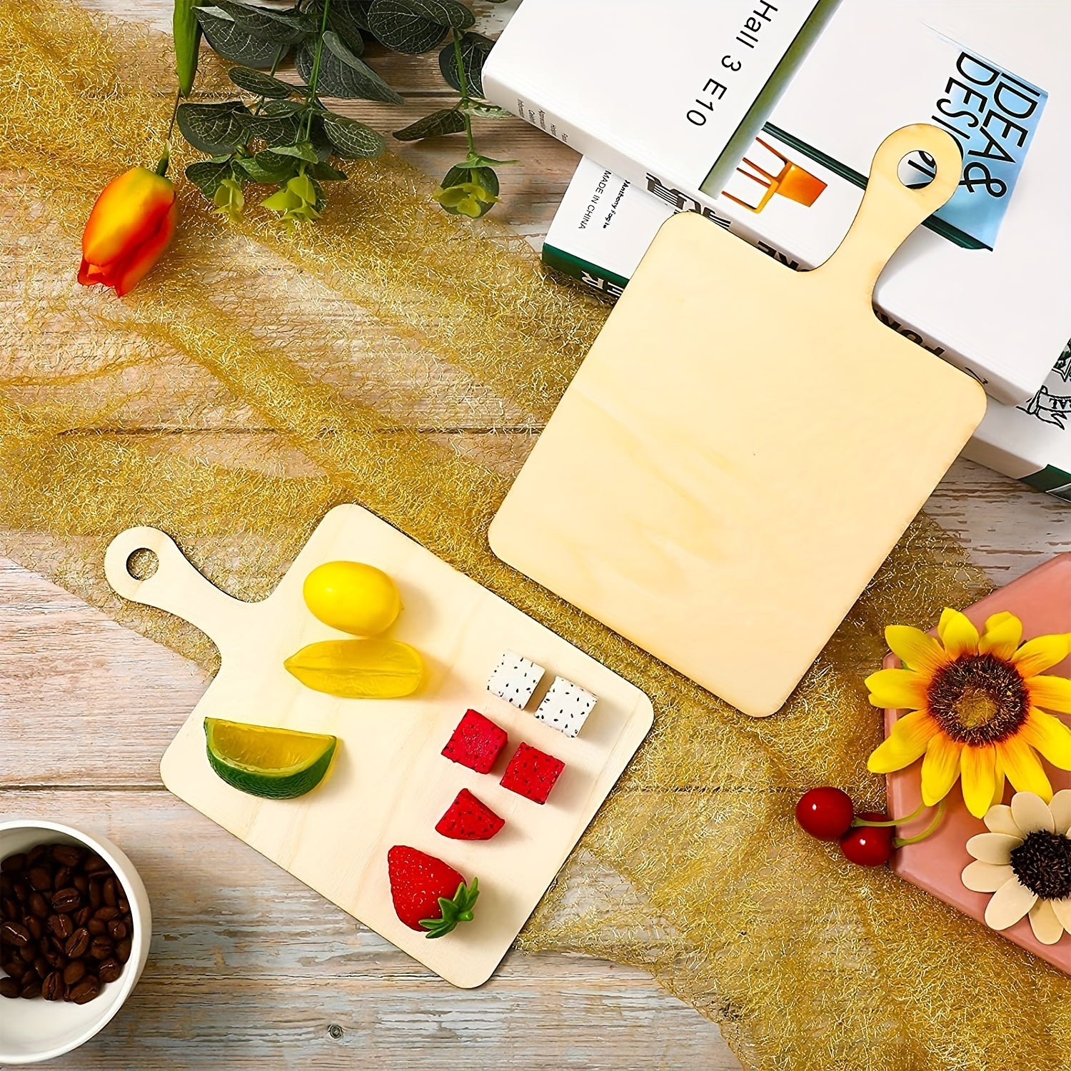 6pcs Mini Wooden Cutting Board Handle Paddle Small Kitchen Serving Board