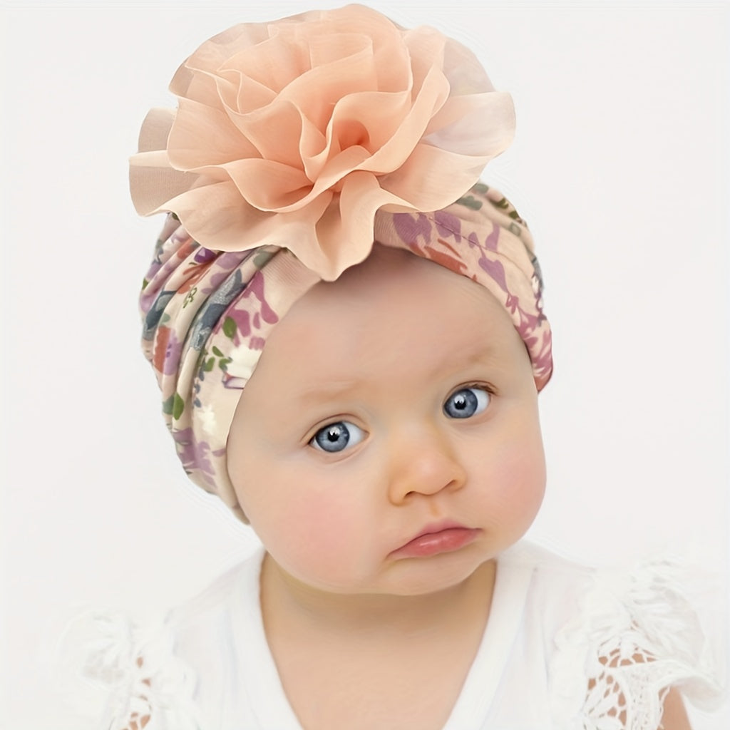 Chiffon Double Floral Baby Headscarf For 0-3 Years