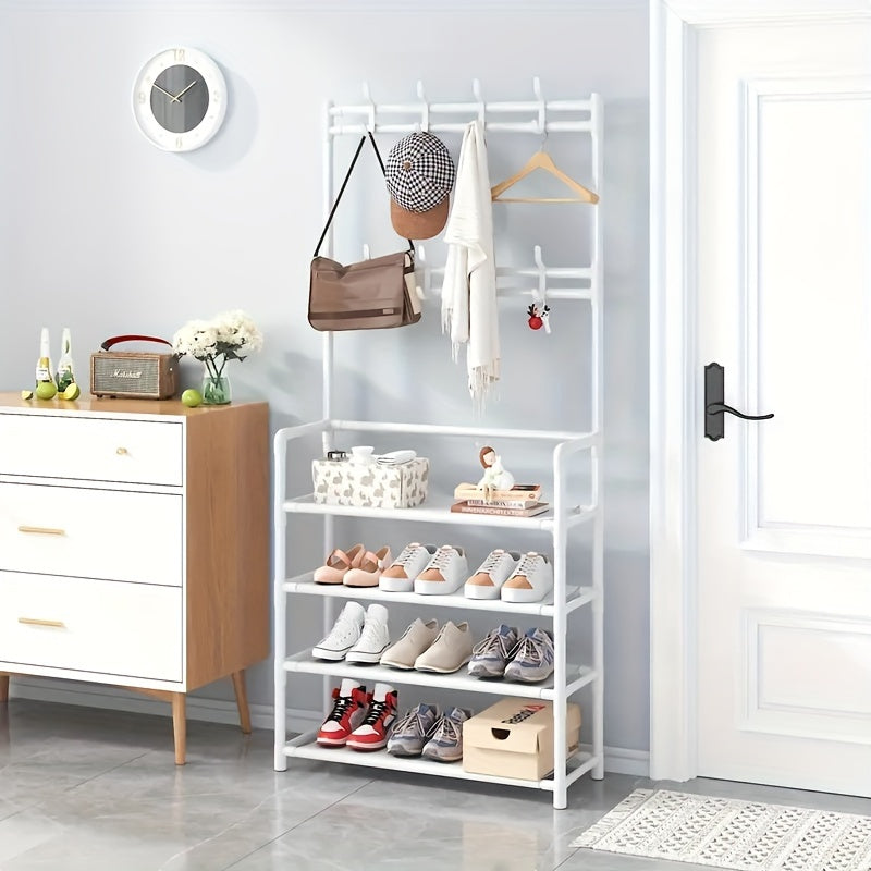 Entrance Coat Rack Shoe Rack with Storage Shelves and Hooks