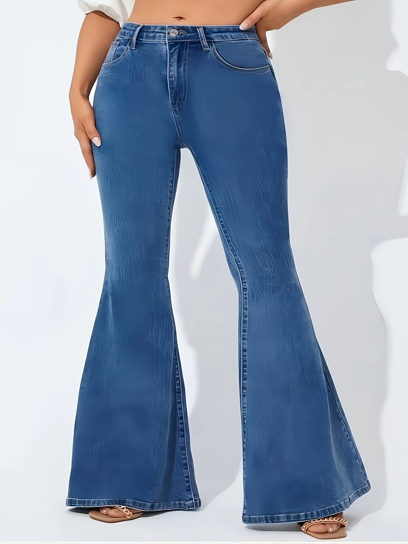 Floral Print Button Fly Flared Leg Jeans