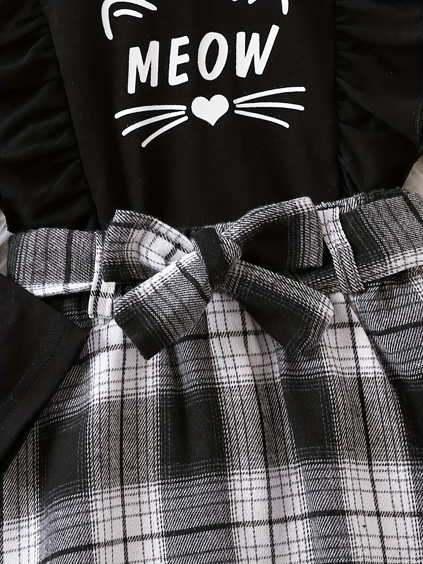 Baby Girls Cat Face Top & Plaid Skirt Set