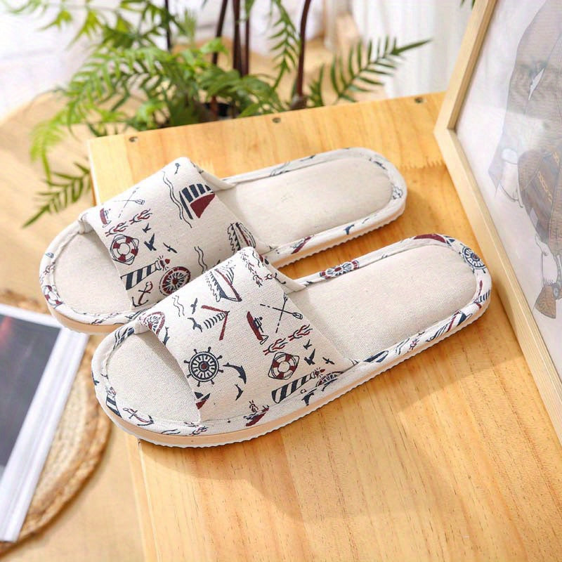 Men's Non Slip Flax Slides Lightweight Comfy Open Toe Slippers