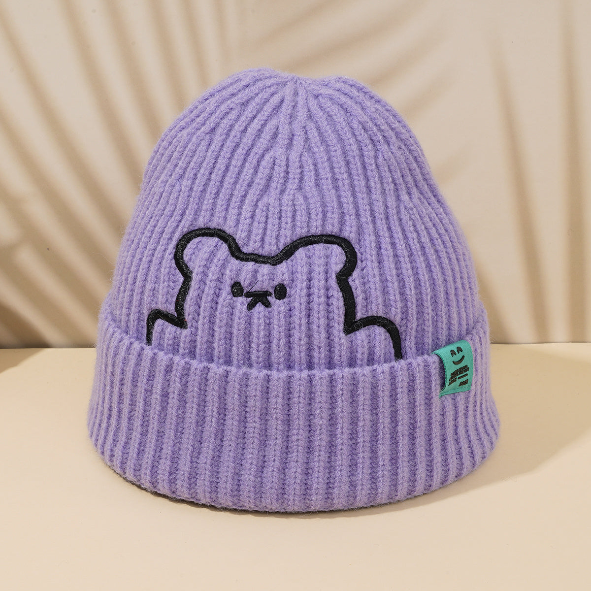 Cartoon Pattern Hat Bear Beanie Hat Warm Soft Knitted Hat For Women
